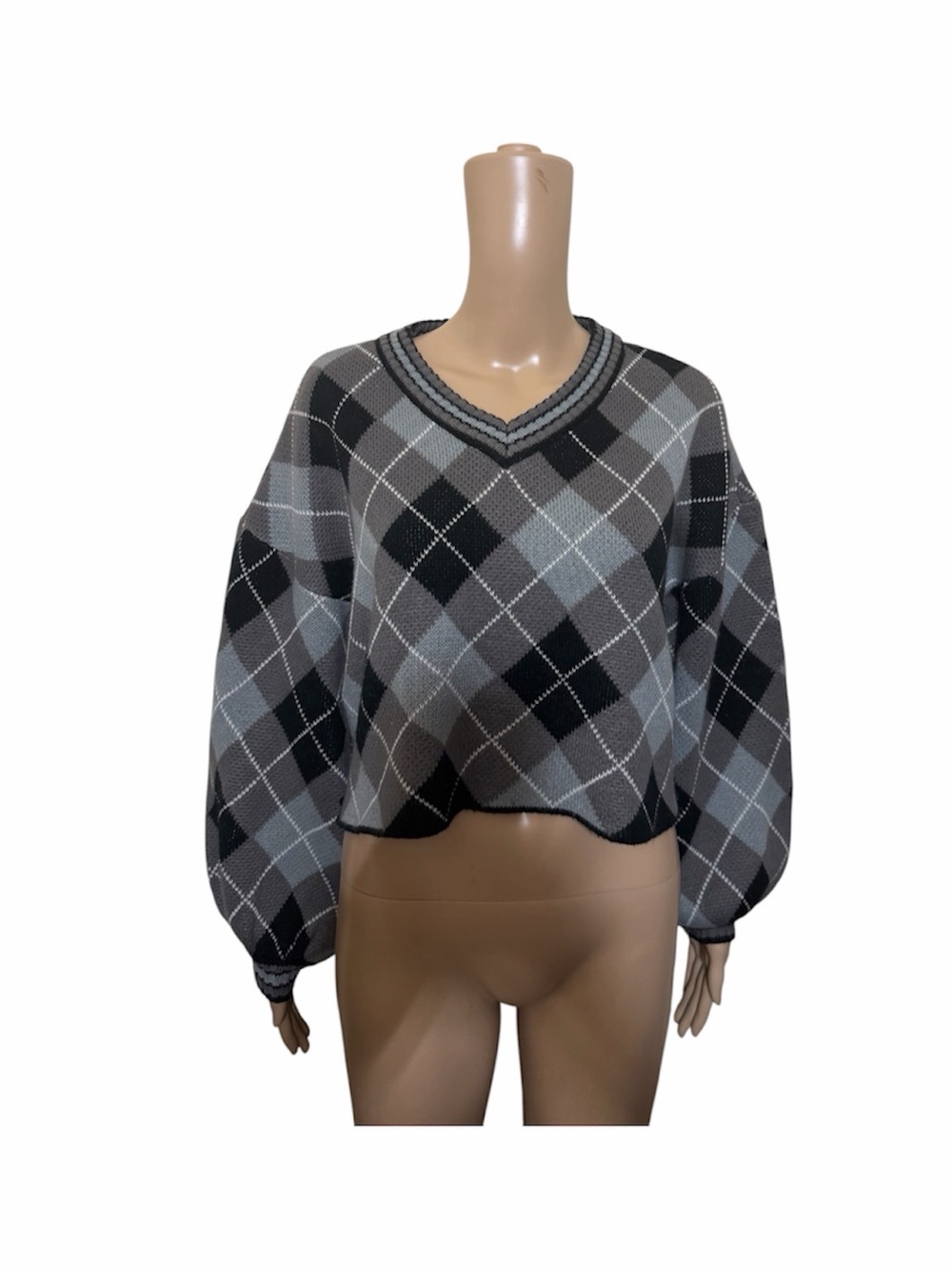 Killstar argyle cropped knit sweater